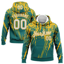 Load image into Gallery viewer, Custom Stitched Teal White-Gold 3D Pattern Design Splash Grunge Art Sports Pullover Sweatshirt Hoodie
