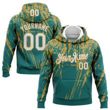 Load image into Gallery viewer, Custom Stitched Teal White-Old Gold 3D Pattern Design Splash Grunge Art Sports Pullover Sweatshirt Hoodie