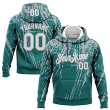 Load image into Gallery viewer, Custom Stitched Teal White-Gray 3D Pattern Design Splash Grunge Art Sports Pullover Sweatshirt Hoodie