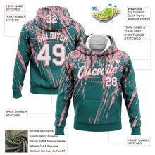 Load image into Gallery viewer, Custom Stitched Teal White-Medium Pink 3D Pattern Design Splash Grunge Art Sports Pullover Sweatshirt Hoodie