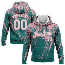 Load image into Gallery viewer, Custom Stitched Teal White-Medium Pink 3D Pattern Design Splash Grunge Art Sports Pullover Sweatshirt Hoodie