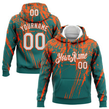 Load image into Gallery viewer, Custom Stitched Teal White-Orange 3D Pattern Design Splash Grunge Art Sports Pullover Sweatshirt Hoodie