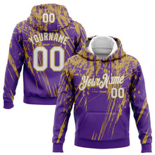 Load image into Gallery viewer, Custom Stitched Purple White-Old Gold 3D Pattern Design Splash Grunge Art Sports Pullover Sweatshirt Hoodie