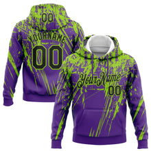 Загрузить изображение в средство просмотра галереи, Custom Stitched Purple Black-Neon Green 3D Pattern Design Splash Grunge Art Sports Pullover Sweatshirt Hoodie