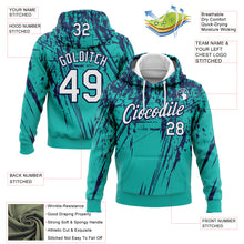 Загрузить изображение в средство просмотра галереи, Custom Stitched Aqua White-Navy 3D Pattern Design Splash Grunge Art Sports Pullover Sweatshirt Hoodie
