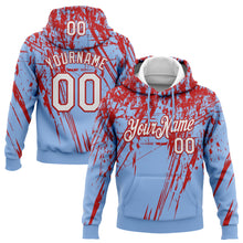 Load image into Gallery viewer, Custom Stitched Light Blue White-Red 3D Pattern Design Splash Grunge Art Sports Pullover Sweatshirt Hoodie