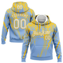 Load image into Gallery viewer, Custom Stitched Light Blue White-Yellow 3D Pattern Design Splash Grunge Art Sports Pullover Sweatshirt Hoodie