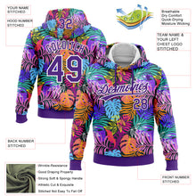 Load image into Gallery viewer, Custom Stitched Purple White 3D Hawaii Palm Trees Sports Pullover Sweatshirt Hoodie