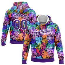 Load image into Gallery viewer, Custom Stitched Purple White 3D Hawaii Palm Trees Sports Pullover Sweatshirt Hoodie