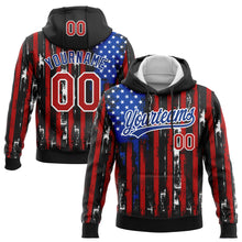 Load image into Gallery viewer, Custom Stitched Black Red Royal-White 3D Distressed American Flag Sports Pullover Sweatshirt Hoodie