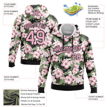 Laden Sie das Bild in den Galerie-Viewer, Custom Stitched Camo Light Pink-Black 3D Hibiscus Flower Sports Pullover Sweatshirt Salute To Service Hoodie
