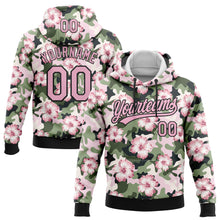 Laden Sie das Bild in den Galerie-Viewer, Custom Stitched Camo Light Pink-Black 3D Hibiscus Flower Sports Pullover Sweatshirt Salute To Service Hoodie