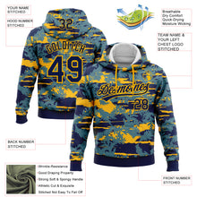 Load image into Gallery viewer, Custom Stitched Navy Gold 3D Pattern Design Thuja Branch Pullover Sweatshirt Hoodie