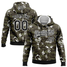 Laden Sie das Bild in den Galerie-Viewer, Custom Stitched Camo Black-White 3D Hand Painted Face Sports Pullover Sweatshirt Salute To Service Hoodie