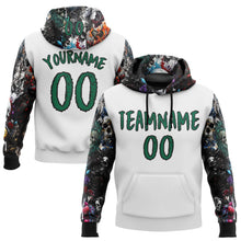Load image into Gallery viewer, Custom White Kelly Green-Black 3D Skull Roses Floral Sports Pullover Sweatshirt Hoodie
