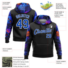 Загрузить изображение в средство просмотра галереи, Custom Black Thunder Blue-White 3D Skull Roses Floral Calavera Day Of The Dead Dia de los Muertos Sports Pullover Sweatshirt Hoodie