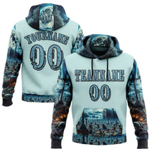 Load image into Gallery viewer, Custom Ice Blue Shadow Blue-Black 3D Skull Cemetery Sports Pullover Sweatshirt Hoodie