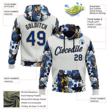 Load image into Gallery viewer, Custom White Royal-Old Gold 3D Skull Floral Sports Pullover Sweatshirt Hoodie