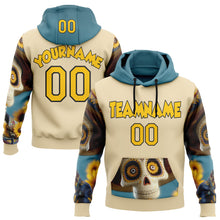 Загрузить изображение в средство просмотра галереи, Custom Cream Yellow-Black 3D Skull Sunflower Calavera Day Of The Dead Dia de los Muertos Sports Pullover Sweatshirt Hoodie