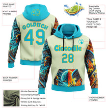 Load image into Gallery viewer, Custom Green Lakes Blue-Yellow 3D Skull Alien Sports Pullover Sweatshirt Hoodie