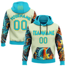 Load image into Gallery viewer, Custom Green Lakes Blue-Yellow 3D Skull Alien Sports Pullover Sweatshirt Hoodie