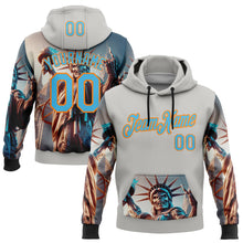 Load image into Gallery viewer, Custom Gray Sky Blue-Bay Orange 3D Skull Statue Of Liberty Sports Pullover Sweatshirt Hoodie