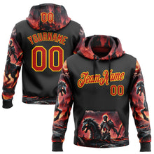 Load image into Gallery viewer, Custom Black Red-Yellow 3D Skull Flame Knight Sports Pullover Sweatshirt Hoodie