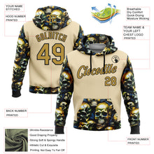 Load image into Gallery viewer, Custom City Cream Old Gold-Black 3D Skull Metal Sports Pullover Sweatshirt Hoodie