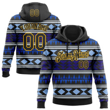 Загрузить изображение в средство просмотра галереи, Custom Stitched Black Blue-Gold 3D Mexico Aztec Pattern Sports Pullover Sweatshirt Hoodie