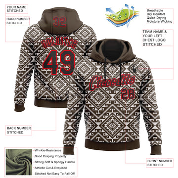 Custom Stitched Brown Black White-Fire Red 3D Mexico Aztec Pattern Sports Pullover Sweatshirt Hoodie