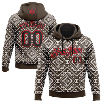 Custom Stitched Brown Black White-Fire Red 3D Mexico Aztec Pattern Sports Pullover Sweatshirt Hoodie