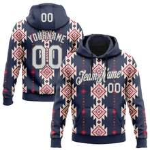 Загрузить изображение в средство просмотра галереи, Custom Stitched Navy White Cream Red-Steel Gray 3D Mexico Aztec Pattern Sports Pullover Sweatshirt Hoodie