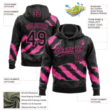 Custom Stitched Black Pink-Steel Gray 3D Pattern Design Splash Sports Pullover Sweatshirt Hoodie