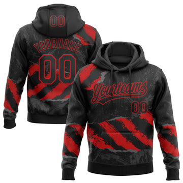 Custom Stitched Black Red-Steel Gray 3D Pattern Design Splash Sports Pullover Sweatshirt Hoodie