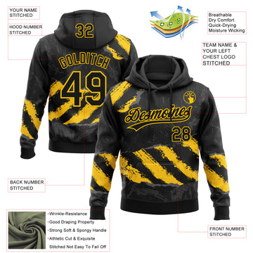 Custom Stitched Black Yellow-Steel Gray 3D Pattern Design Splash Sports Pullover Sweatshirt Hoodie