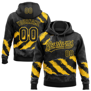 Custom Stitched Black Yellow-Steel Gray 3D Pattern Design Splash Sports Pullover Sweatshirt Hoodie