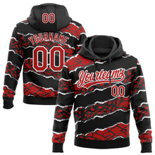 Загрузить изображение в средство просмотра галереи, Custom Stitched Black Red-White 3D Pattern Design Torn Paper Style Sports Pullover Sweatshirt Hoodie
