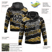 Загрузить изображение в средство просмотра галереи, Custom Stitched Black Old Gold-White 3D Pattern Design Torn Paper Style Sports Pullover Sweatshirt Hoodie
