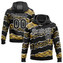 Загрузить изображение в средство просмотра галереи, Custom Stitched Black Old Gold-White 3D Pattern Design Torn Paper Style Sports Pullover Sweatshirt Hoodie