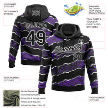 Загрузить изображение в средство просмотра галереи, Custom Stitched Black Purple-White 3D Pattern Design Torn Paper Style Sports Pullover Sweatshirt Hoodie