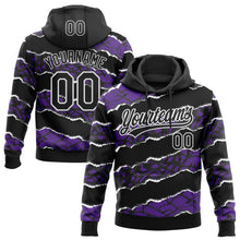 Загрузить изображение в средство просмотра галереи, Custom Stitched Black Purple-White 3D Pattern Design Torn Paper Style Sports Pullover Sweatshirt Hoodie