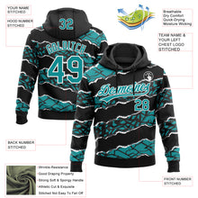 Загрузить изображение в средство просмотра галереи, Custom Stitched Black Teal-White 3D Pattern Design Torn Paper Style Sports Pullover Sweatshirt Hoodie