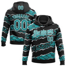 Загрузить изображение в средство просмотра галереи, Custom Stitched Black Teal-White 3D Pattern Design Torn Paper Style Sports Pullover Sweatshirt Hoodie