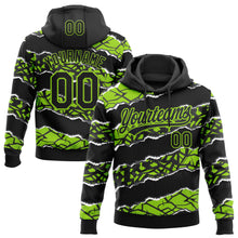 Загрузить изображение в средство просмотра галереи, Custom Stitched Black Neon Green-White 3D Pattern Design Torn Paper Style Sports Pullover Sweatshirt Hoodie