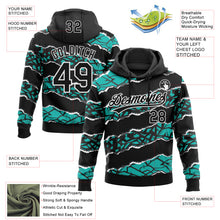 Загрузить изображение в средство просмотра галереи, Custom Stitched Black Aqua-White 3D Pattern Design Torn Paper Style Sports Pullover Sweatshirt Hoodie