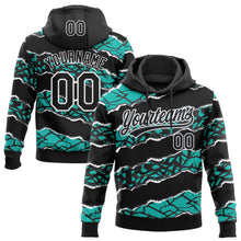 Загрузить изображение в средство просмотра галереи, Custom Stitched Black Aqua-White 3D Pattern Design Torn Paper Style Sports Pullover Sweatshirt Hoodie