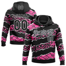 Загрузить изображение в средство просмотра галереи, Custom Stitched Black Pink-White 3D Pattern Design Torn Paper Style Sports Pullover Sweatshirt Hoodie