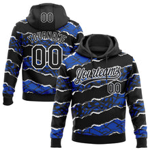 Загрузить изображение в средство просмотра галереи, Custom Stitched Black Thunder Blue-White 3D Pattern Design Torn Paper Style Sports Pullover Sweatshirt Hoodie