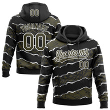 Загрузить изображение в средство просмотра галереи, Custom Stitched Black Olive-White 3D Pattern Design Torn Paper Style Sports Pullover Sweatshirt Hoodie