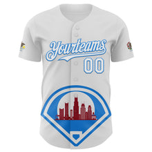 Загрузить изображение в средство просмотра галереи, Custom White Electric Blue-Red 3D Urban City Edition Sports Authentic Baseball Jersey